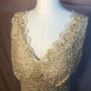 Prom Gold and Cream Lace Sheath Dress Prom Formal Wedding Size Medium Large